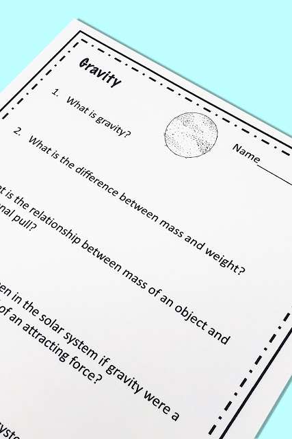 Gravity Worksheet for Middle School