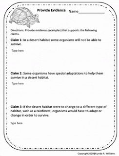 worksheets on adaptations middle school