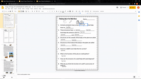 Interactive worksheets for online adaptations