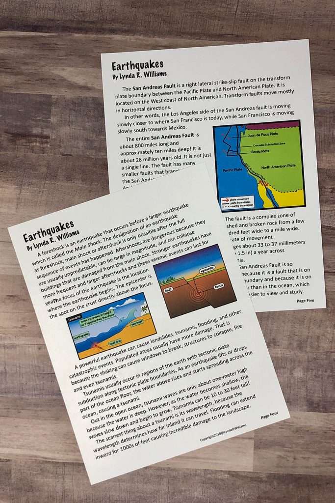 Earthquakes informational text passages on earthquakes