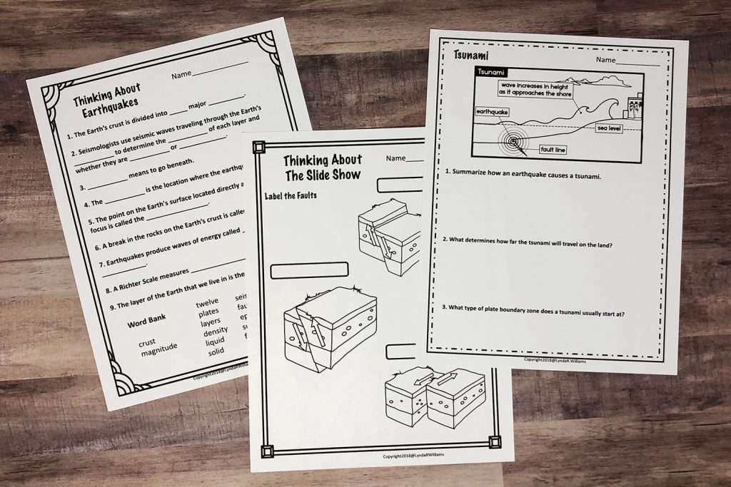 Earthquake worksheets for Elementary