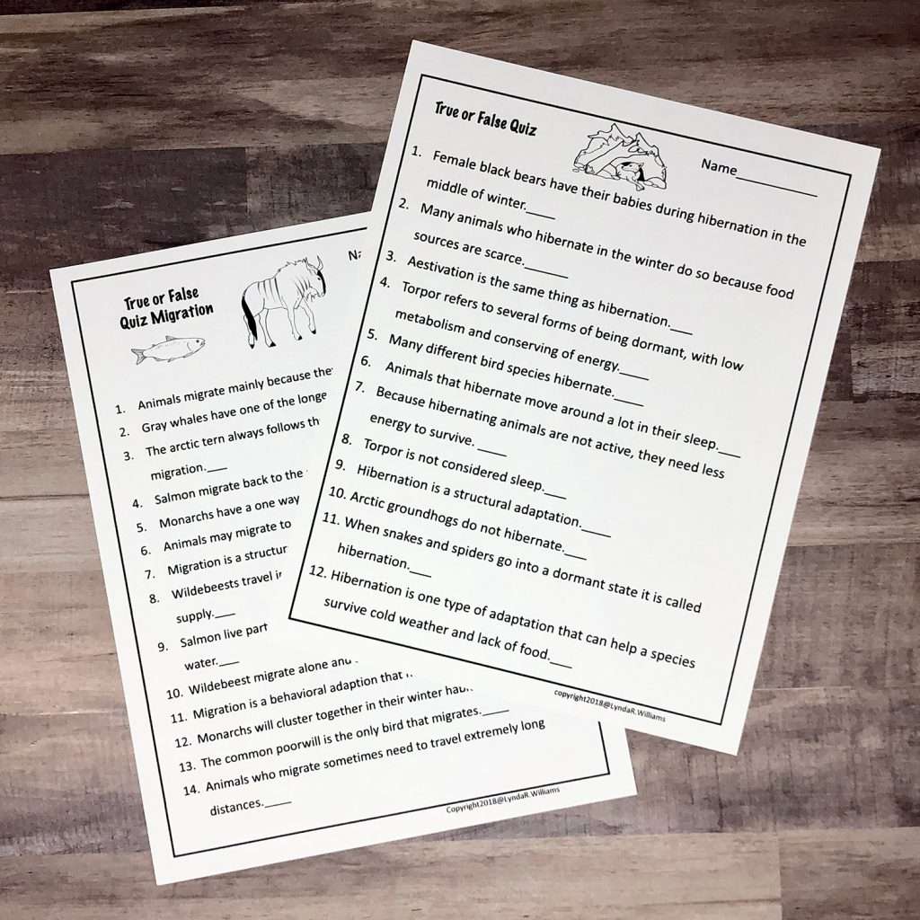 true and false quiz hibernation and migration