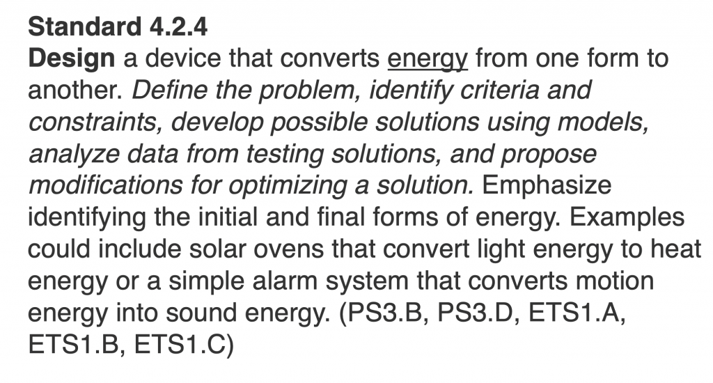 Specific engineering expectations in italics in the Utah SEEd standards