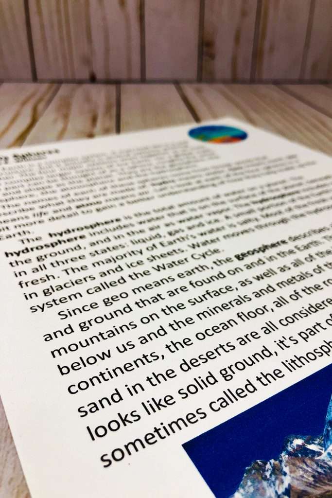 Informational text on earth's spheres