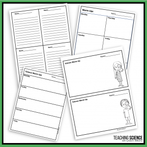 response sheets for science warm-ups