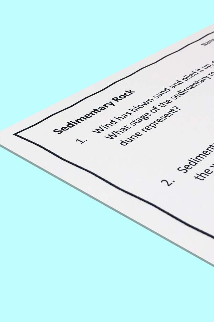 sedimentary rock work sheet