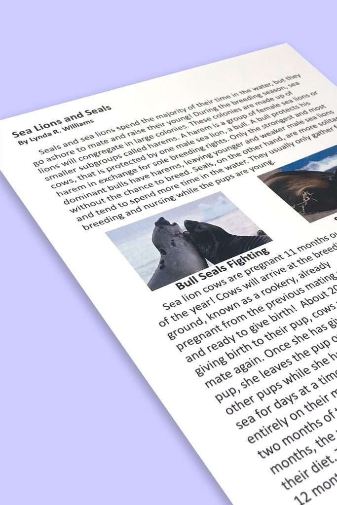Seals and Sea Lions Informational Text Unit
