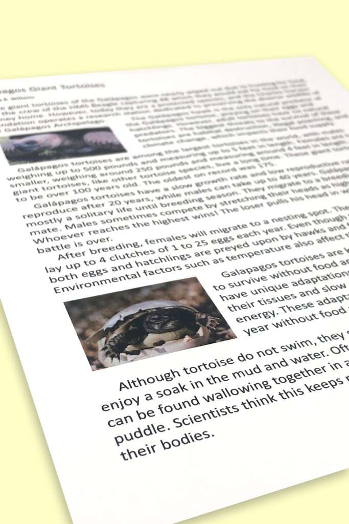Galapagos Giant Tortoise Informational Text Unit