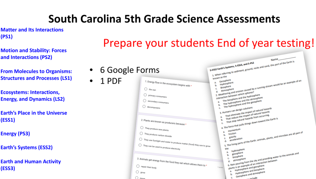 SCCCR Science Standards Fifth Grade Assessments