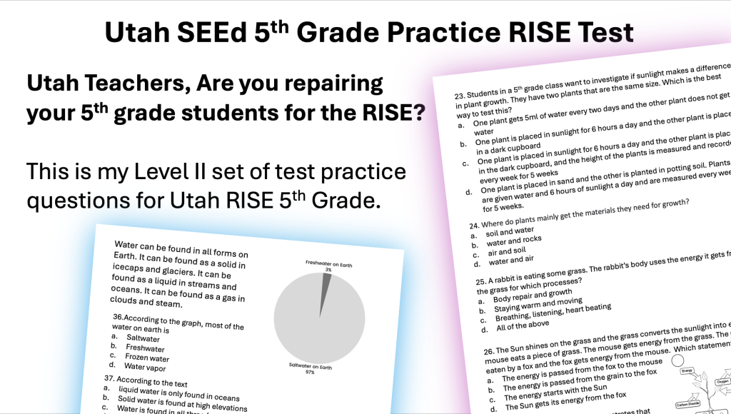 Utah RISE 5th Grade Practice Test for Utah SEEd 5th grade Science Prep