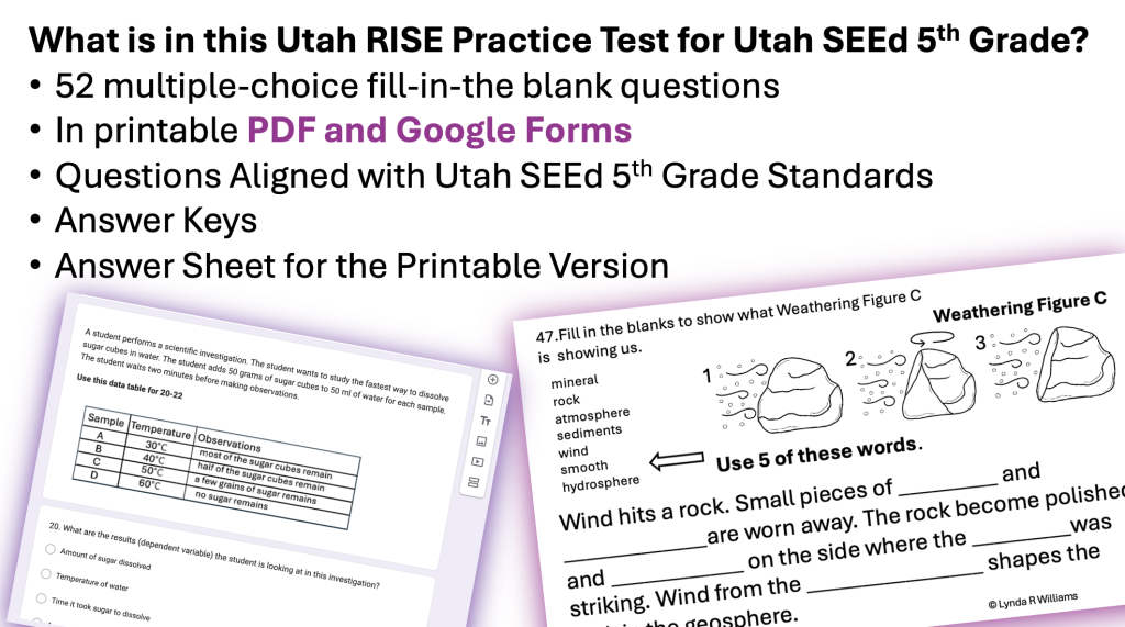 Utah RISE 5th Grade Practice Test for Utah SEEd 5th grade Science Prep