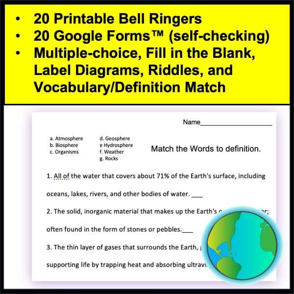 Science Bell Ringers for 5th Grade Earth's Spheres & Water Distribution Warm Ups - Image 4
