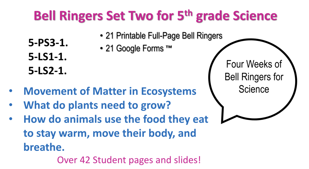 Science Bell Ringers 5th grade Ecosystems & Plant's Needs & Energy From Food