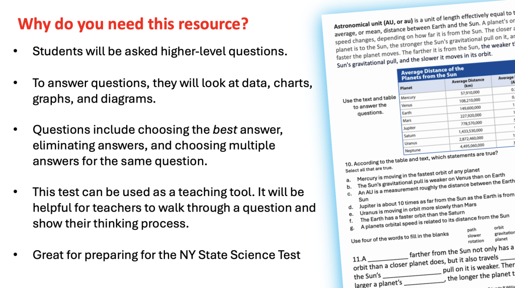 NY State Science Practice Test for 8th grade